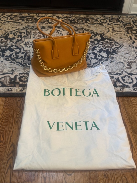 Bottega Veneta Handbags - Bottega Veneta Ochre Leather Shoulder Bag with Gold Chain
